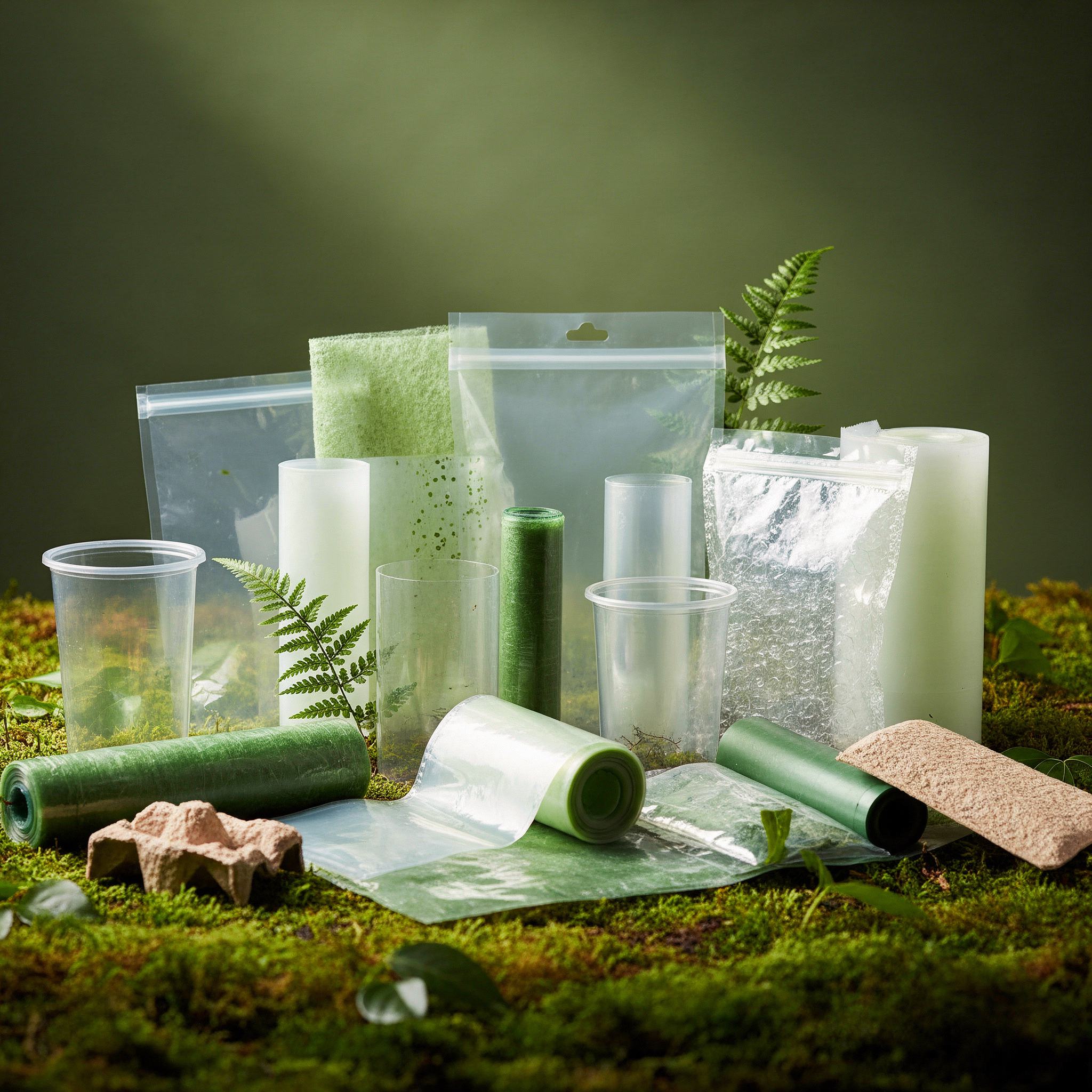 eco-friendly packaging materials, recycled paper, biodegradable products, green environment, professional photography
